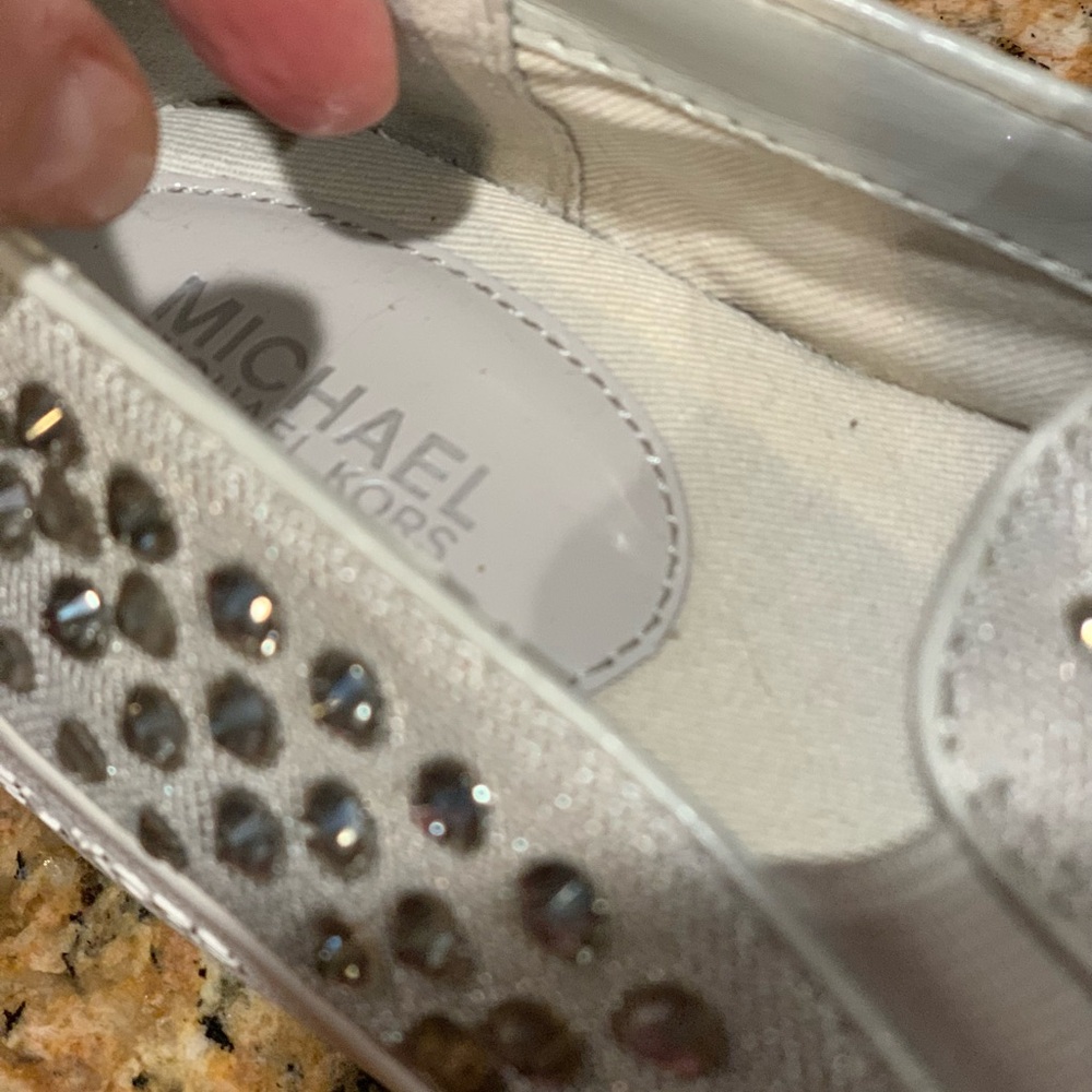 Authentic , like new Michael Kors Silver Studded Women's Loafers comfy  sexy, 7 - Picture 17 of 17